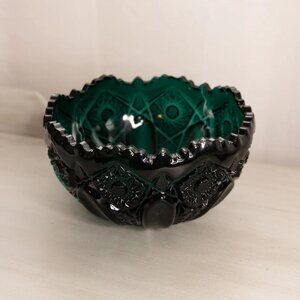 Vintage LE Smith Large Teal Green Glass Quintec Bowl Greenbriar(?)